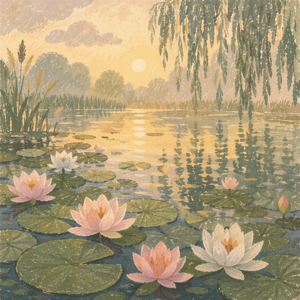 Dreamy Waterlily Pond at Golden Dawn
