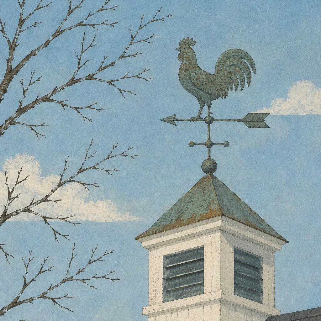 Antique Rooster Weather Vane Against Blue Sky