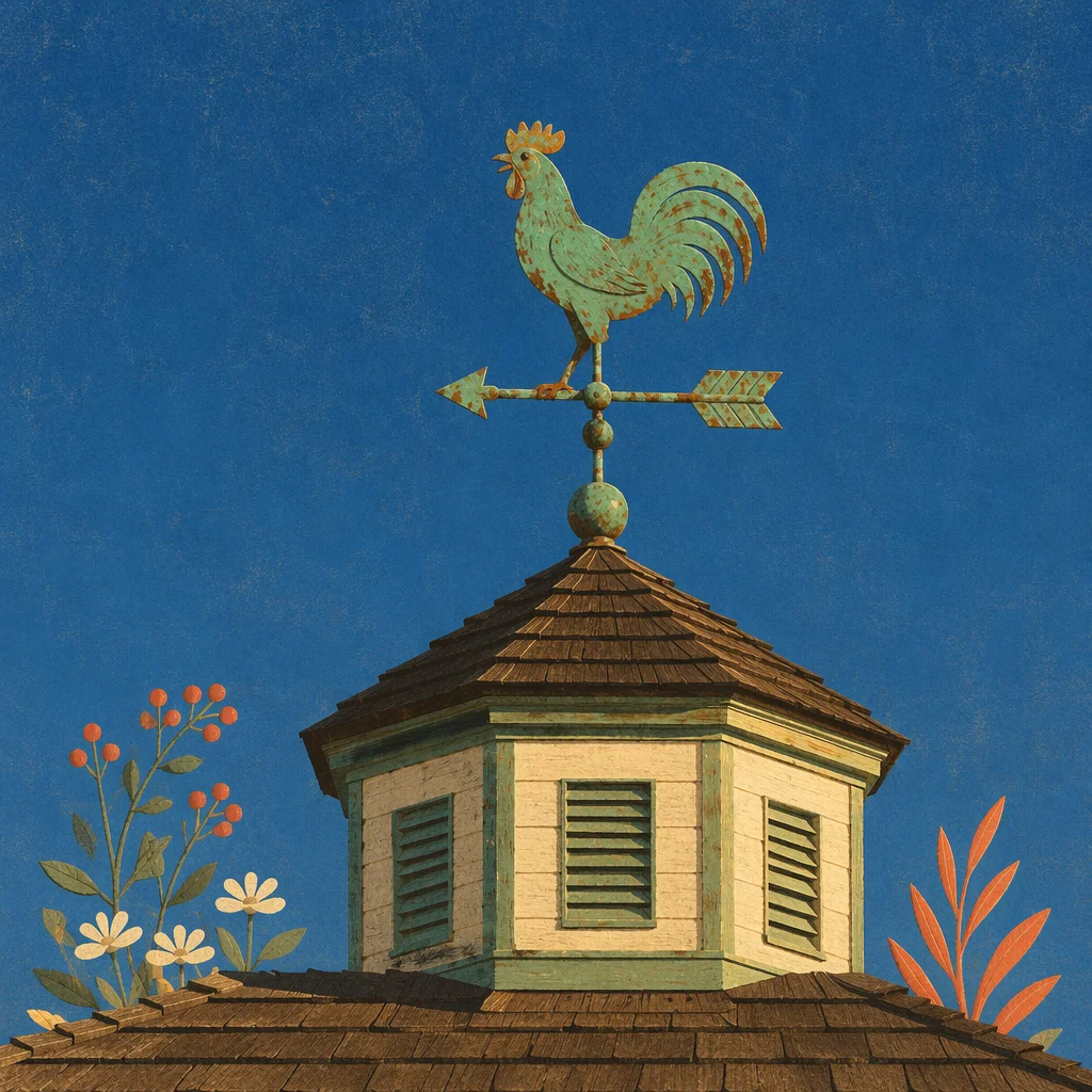 Rustic Rooster Weather Vane Under Blue Sky