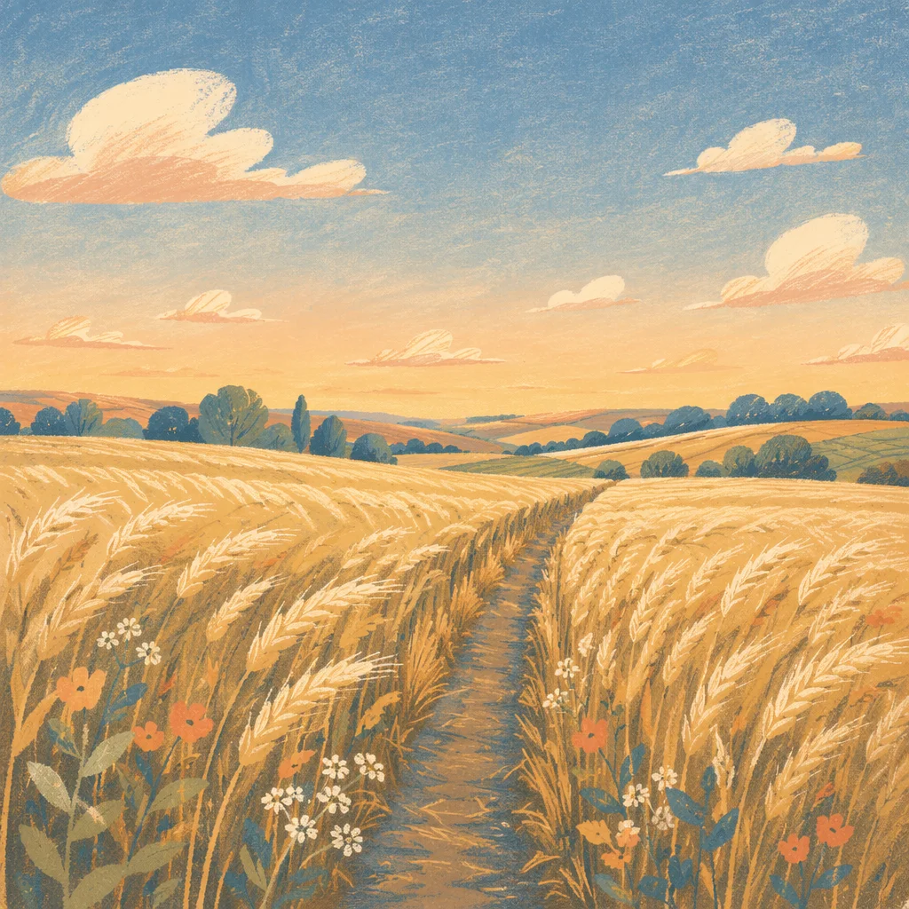 Golden Hour Wheat Field in Wind