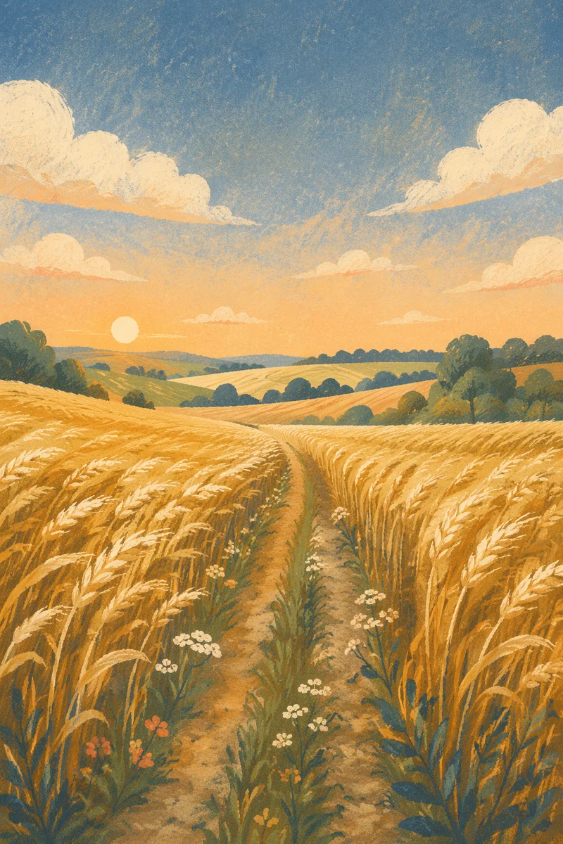 Golden Hour Wind Across Wheat Field