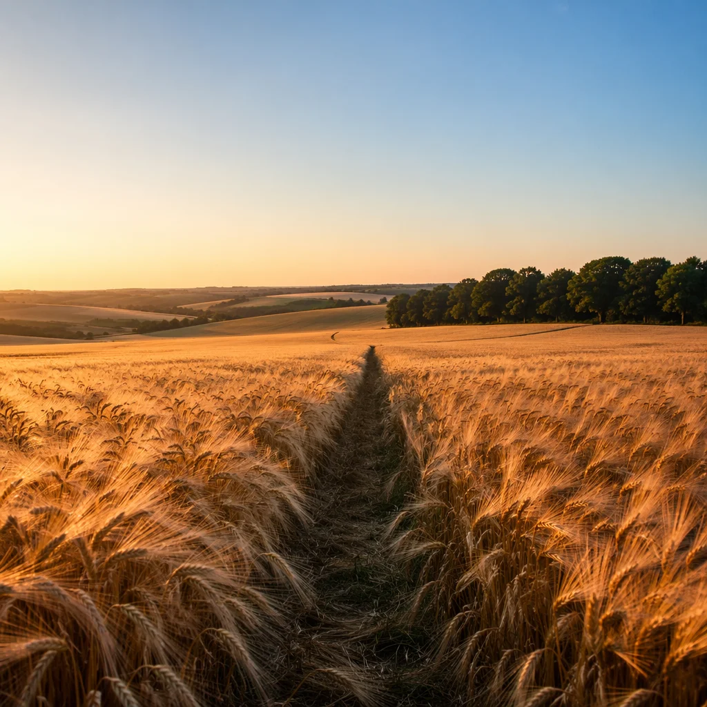 Golden Hour Wind Across Wheat Field