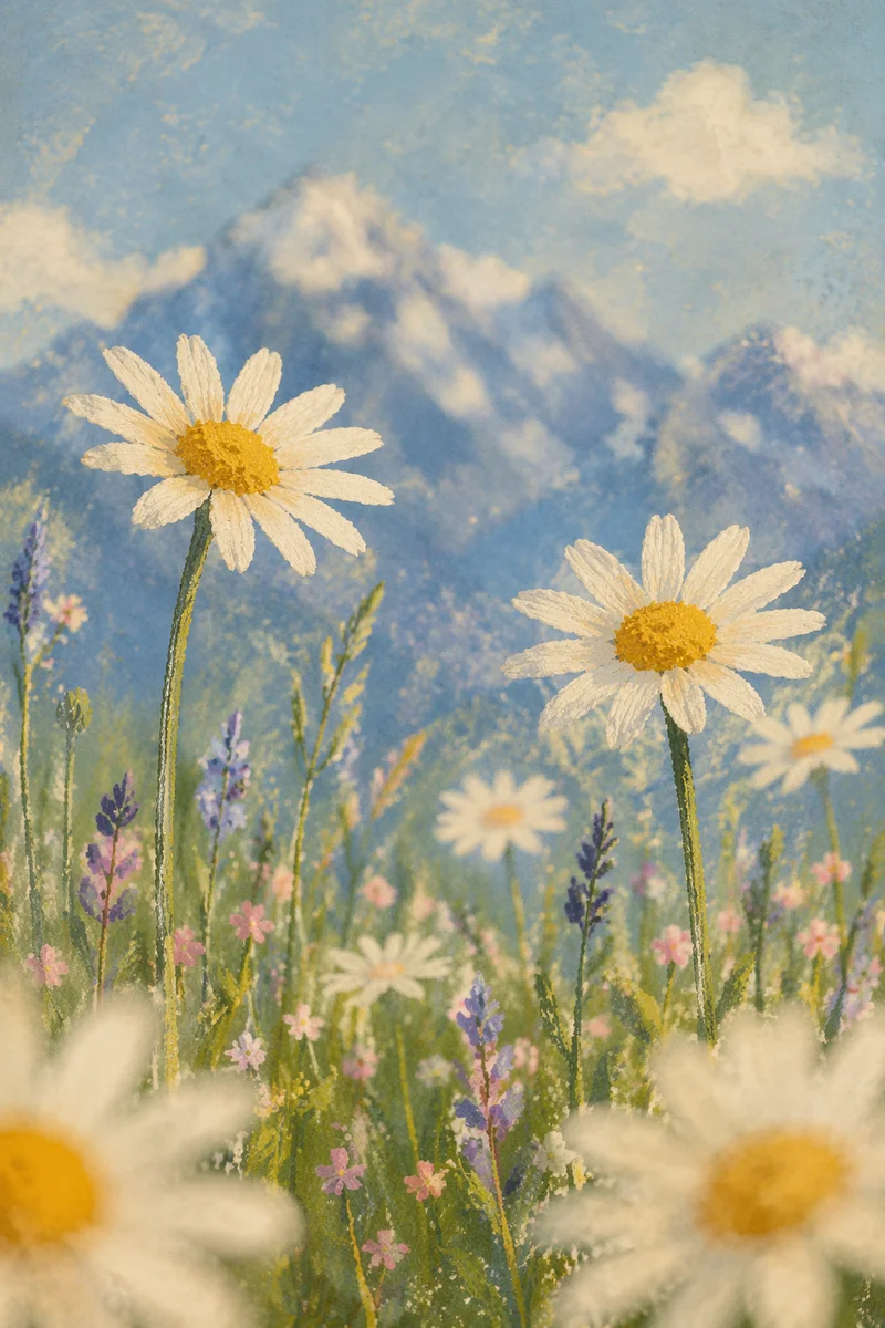 Spring Wildflower Meadow Before Blue Mountains