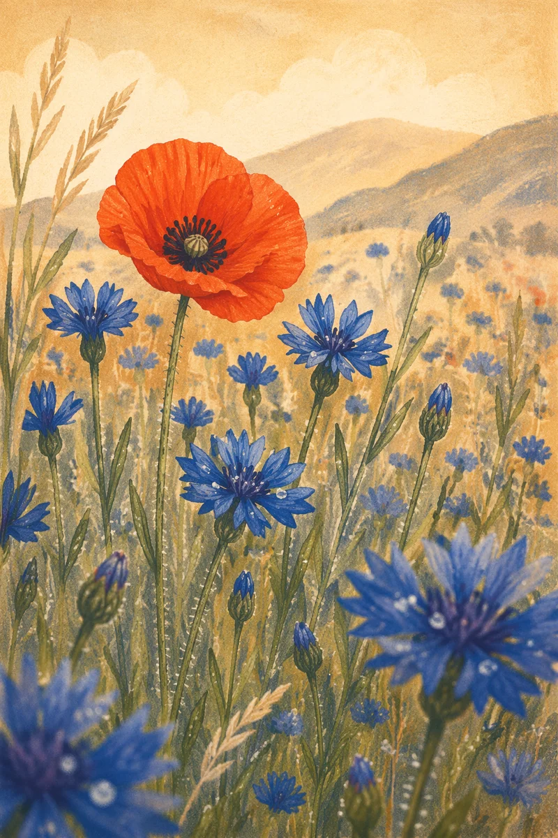 Spring Wildflower Meadow with Mountain Bokeh