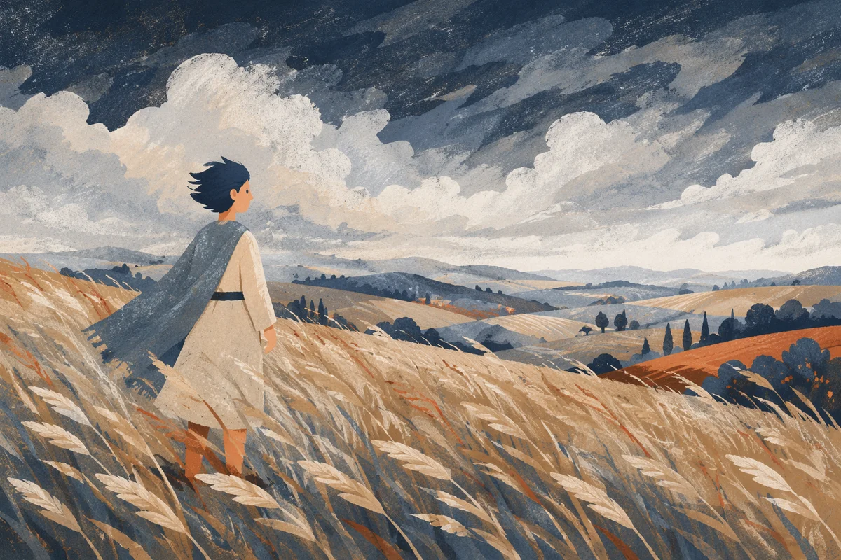 Windswept Grass Field Under Racing Clouds
