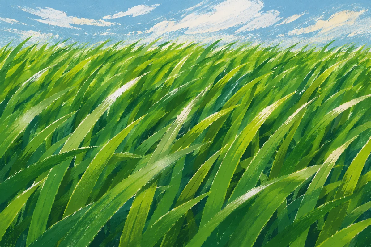 Windy Green Grass Field Under Spring Clouds