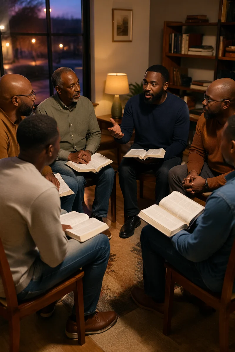 African American Men's Bible Study at Dusk
