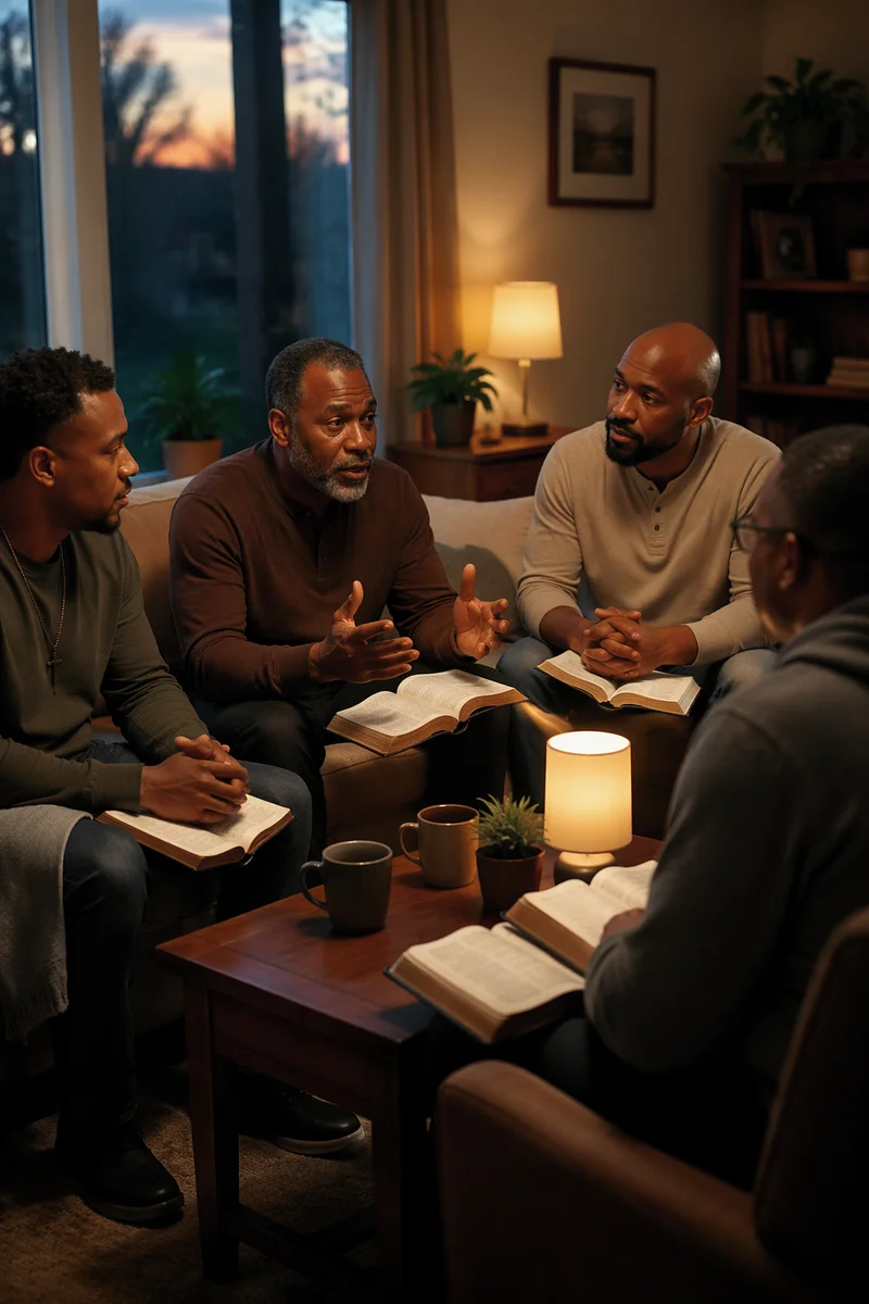 African American Men Reading Together Indoors