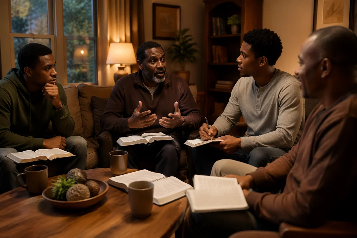 African American Men Reading Together Indoors
