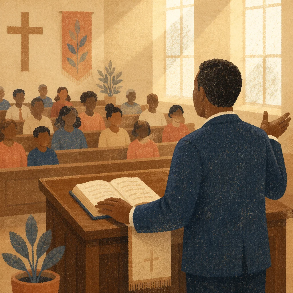 African American Pastor Preaching at Pulpit