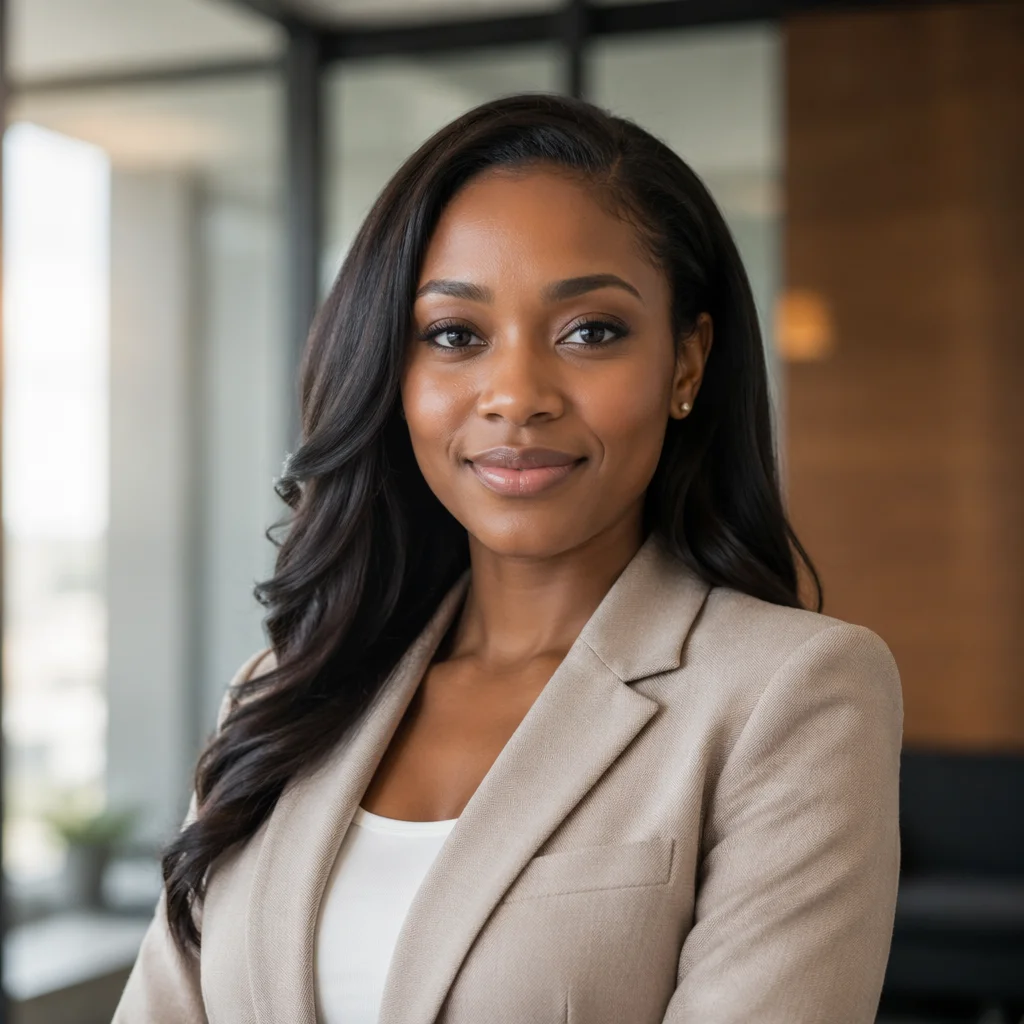 Confident African American Woman Office Headshot