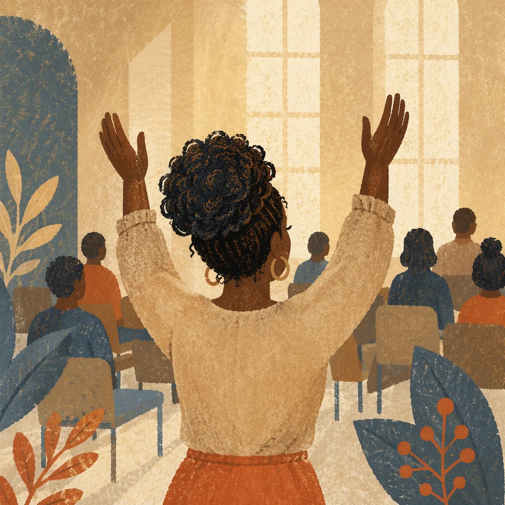Woman with Raised Hands in Warm Light