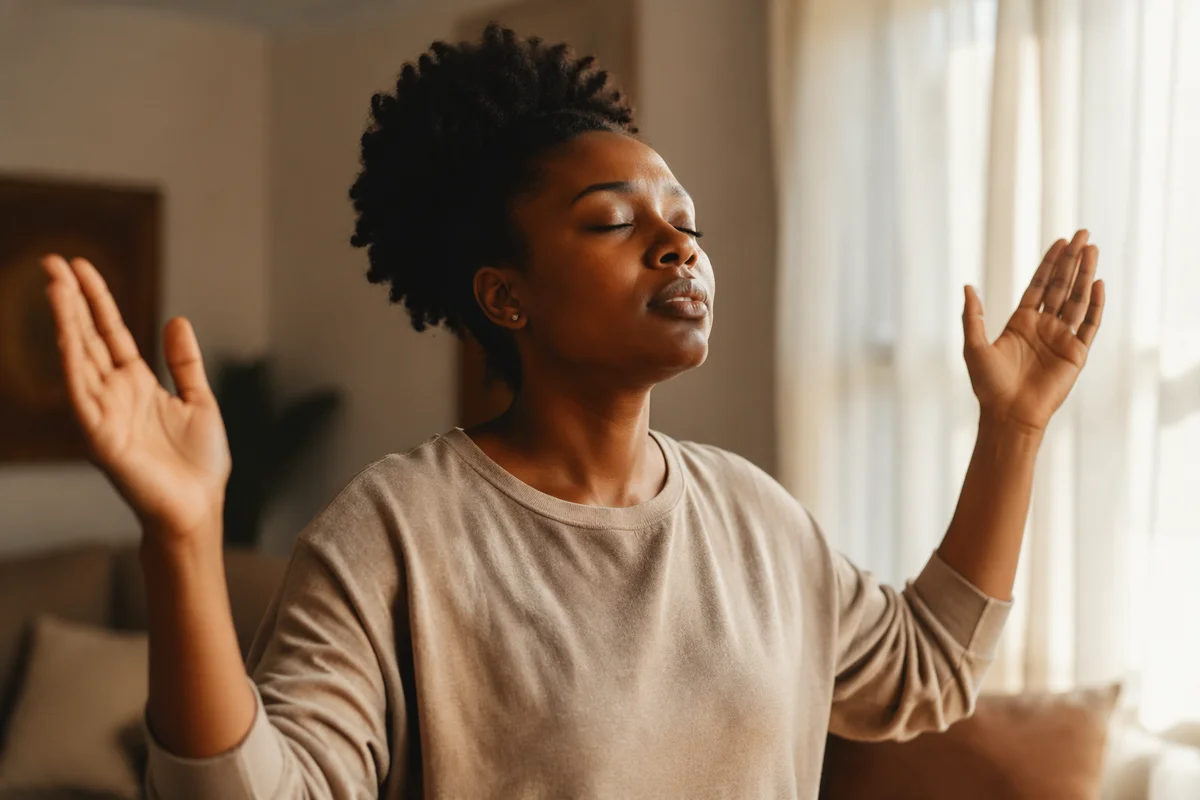 African American Woman with Raised Hands