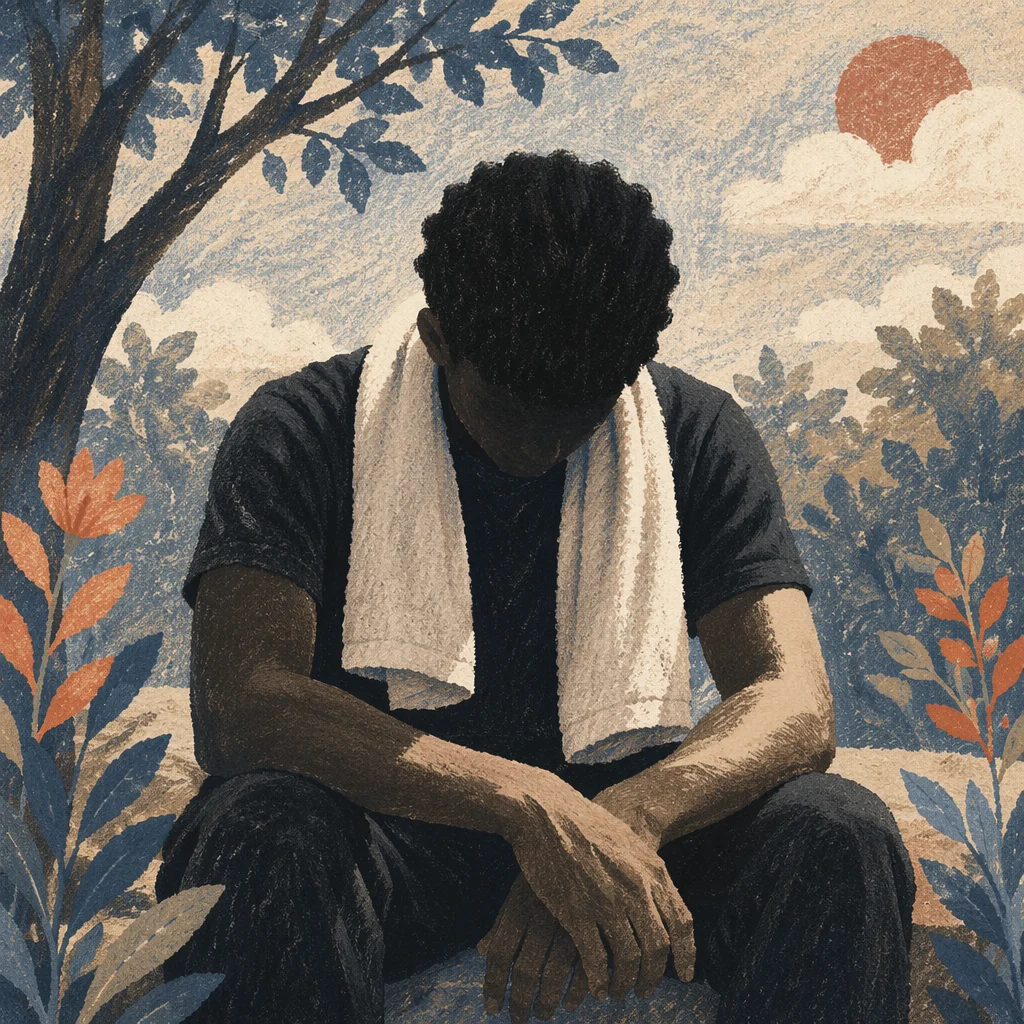 Young Man Seated Outdoors in Sunlight