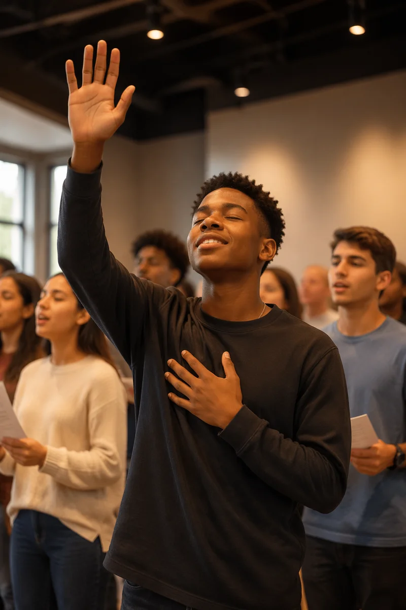 Teen Worshiping in Modern Community Hall