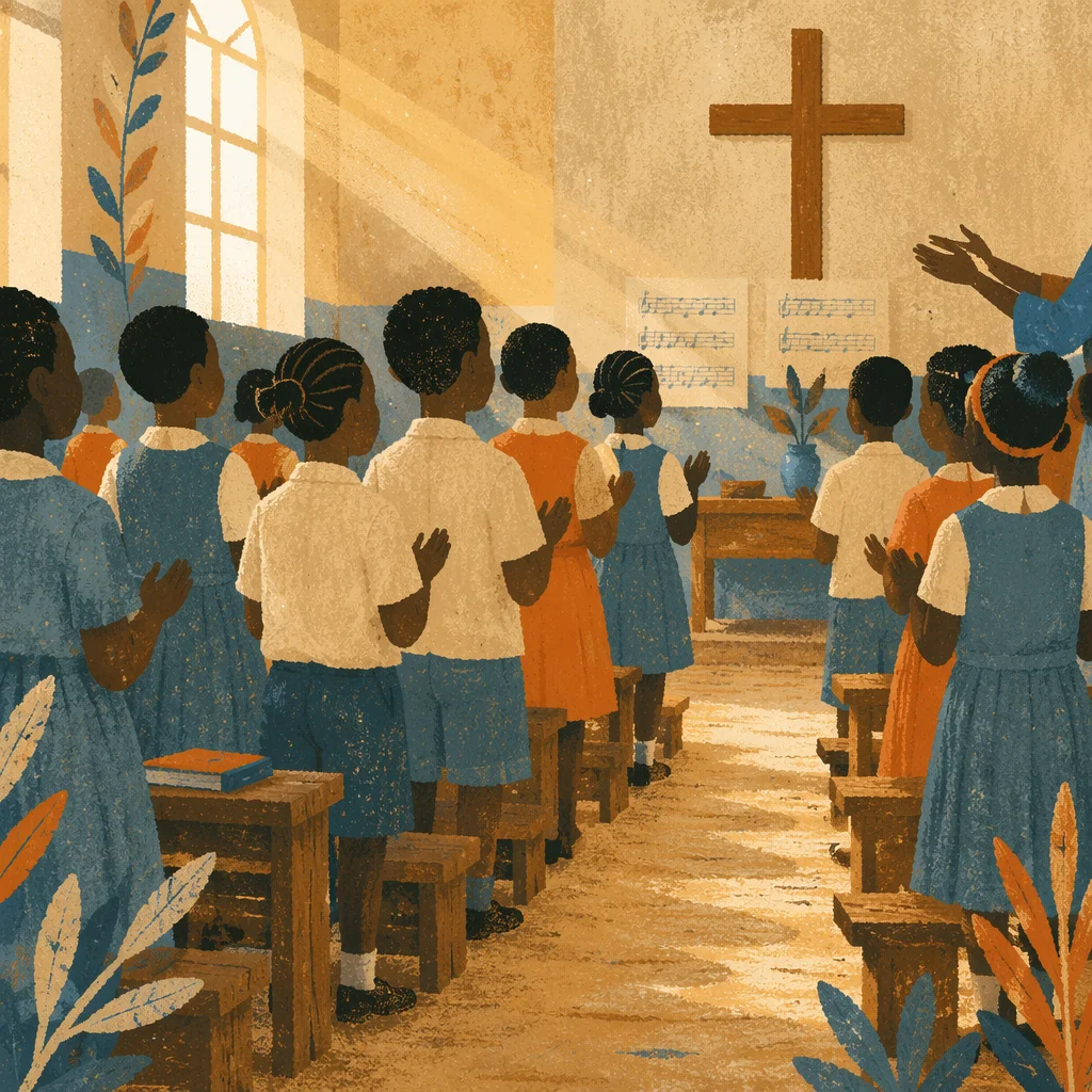 African Children Singing in Church School
