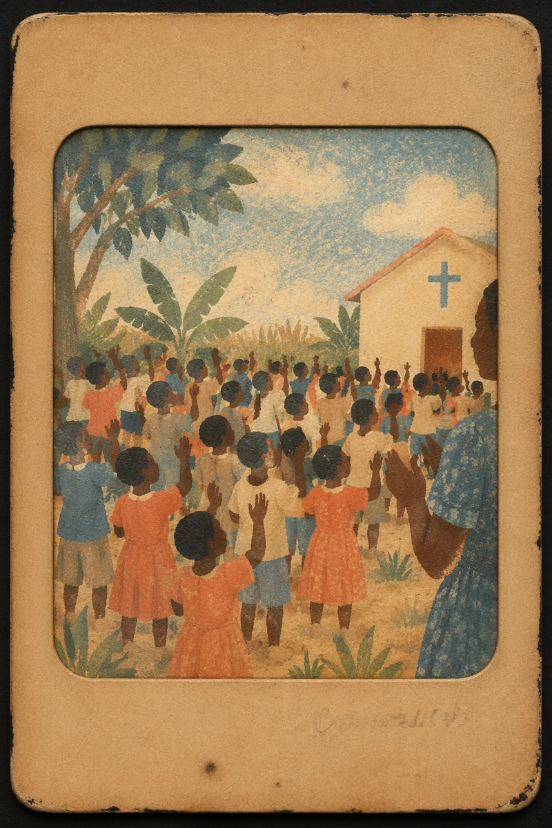 African Children Singing at Rural Church School