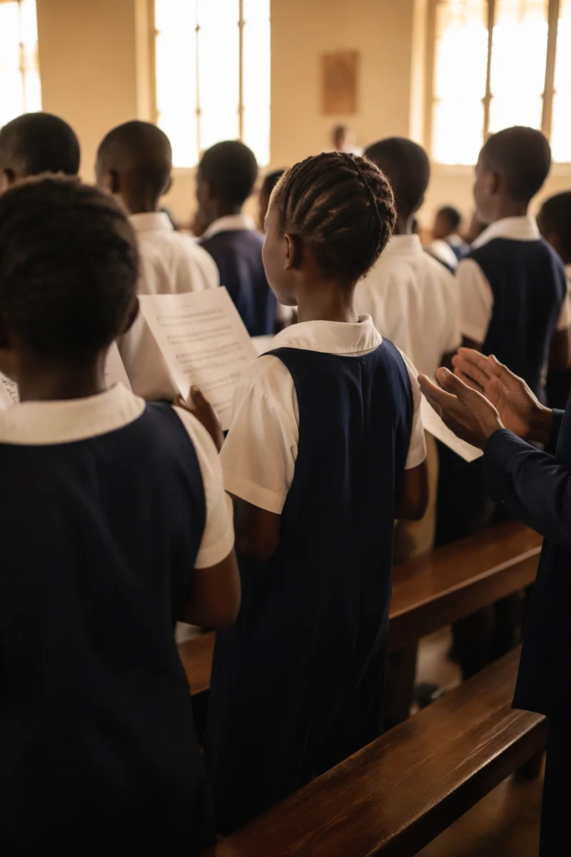 African Children Singing in Church School