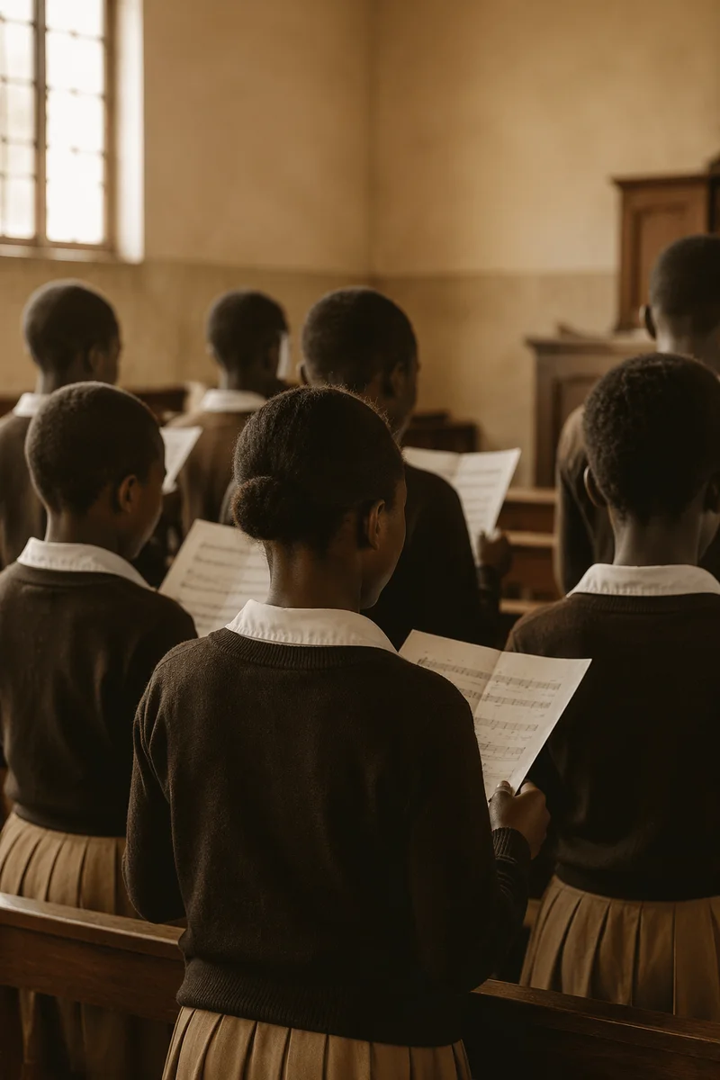 African Children Singing in Church School