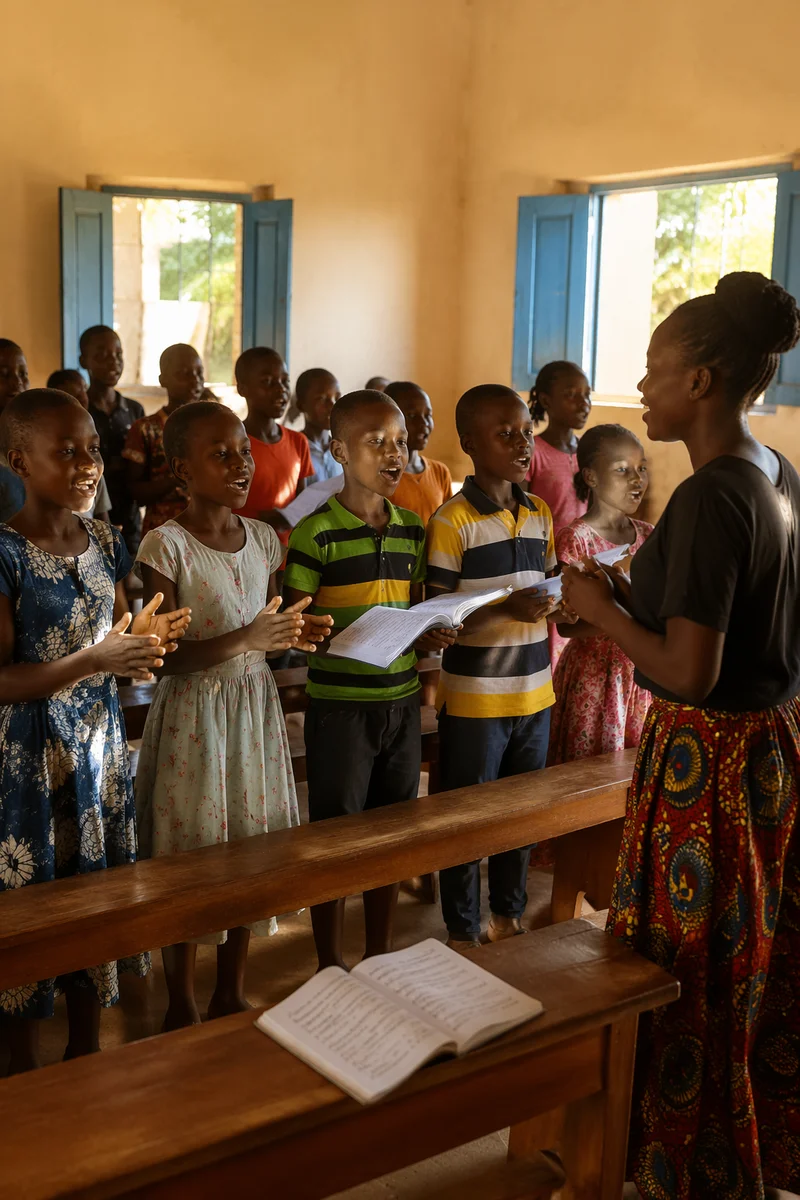 African Children Choir Rehearsal in School Hall
