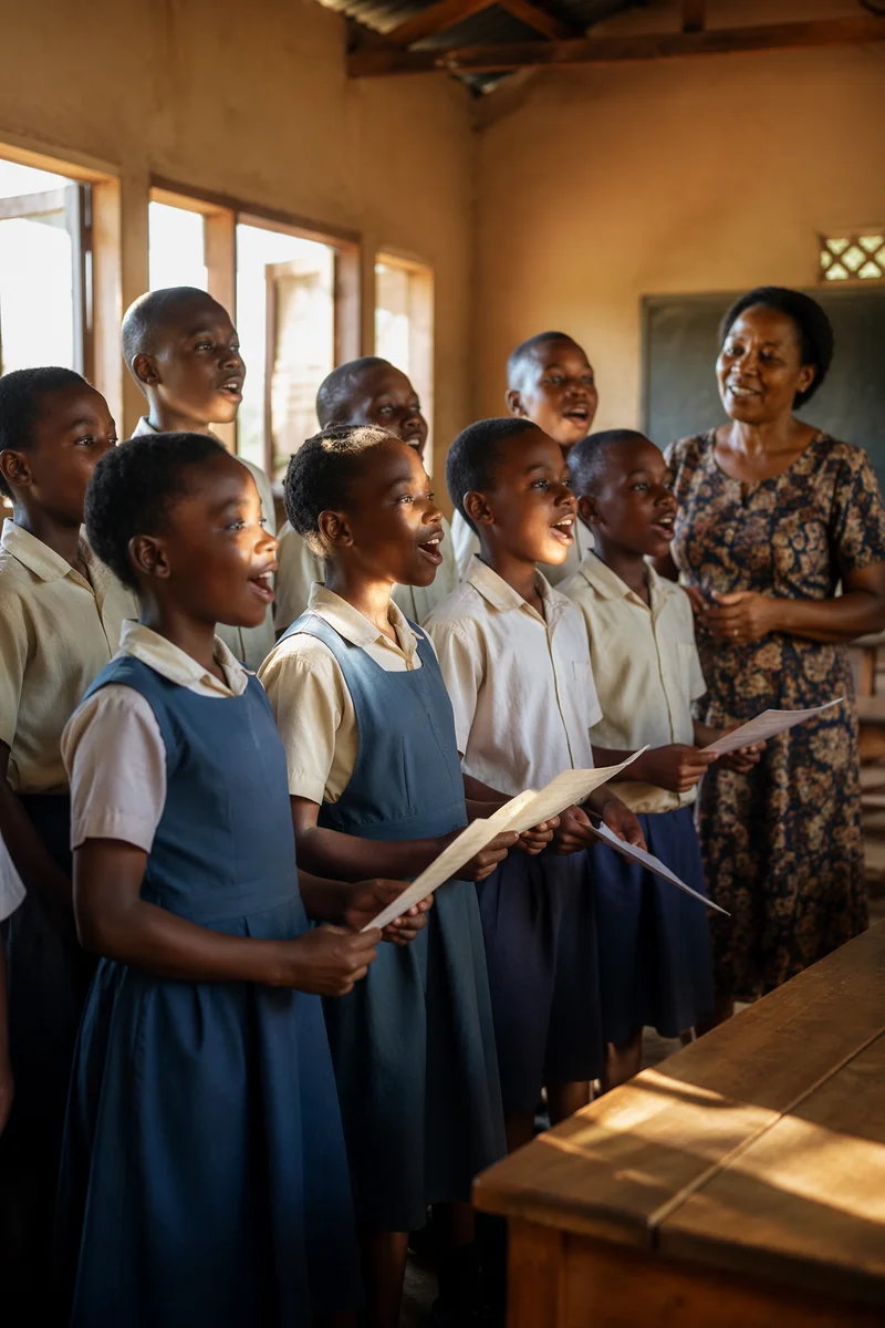 African Schoolchildren Choir in Rural Classroom