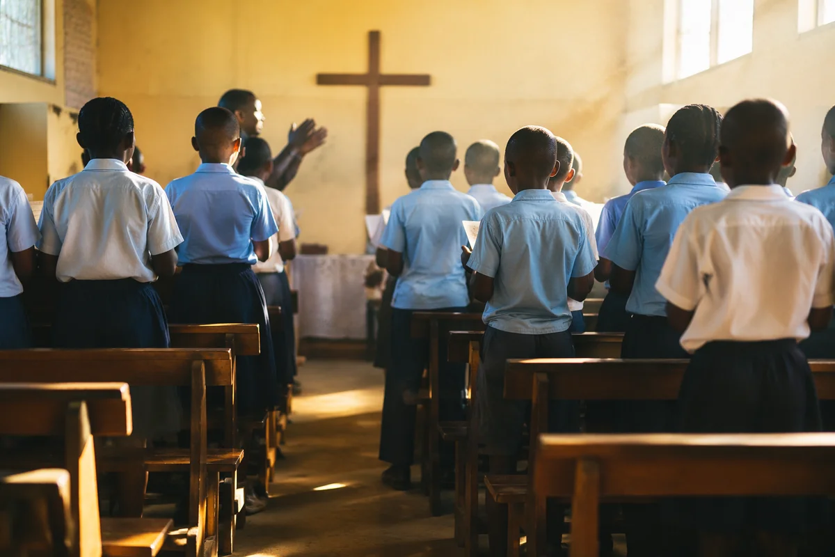 African Children Singing in Church School