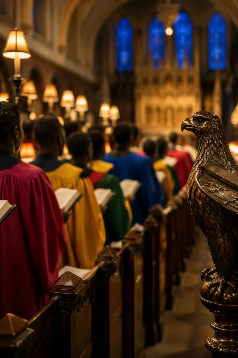 Joyful African Church Choir in Colorful Robes