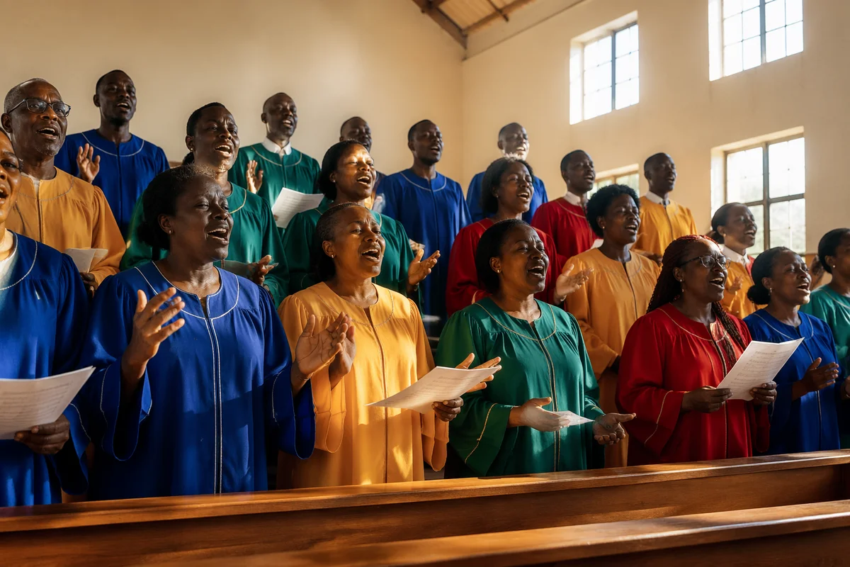 Joyful African Church Choir Singing Together