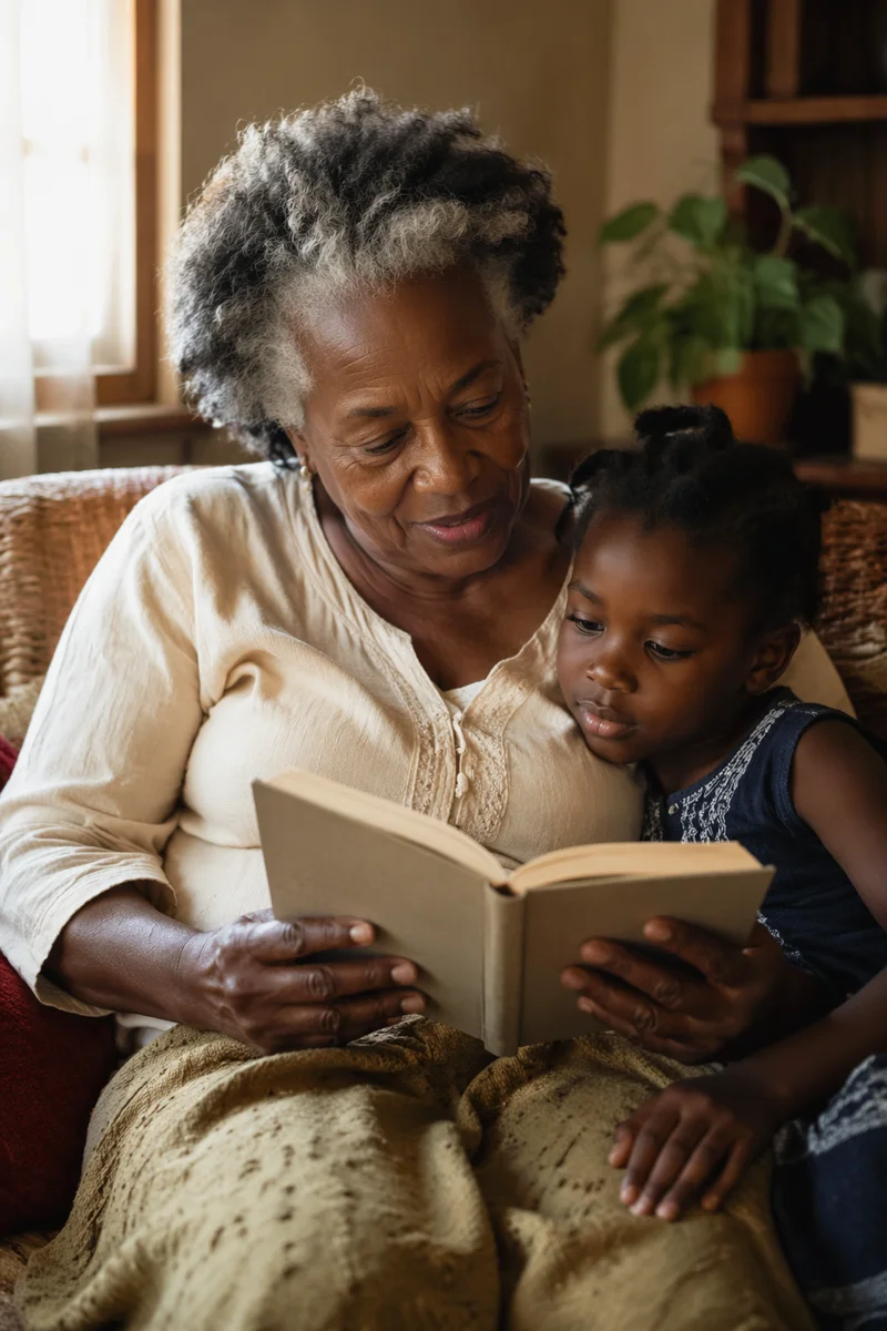 African Grandmother Reading with Grandchild