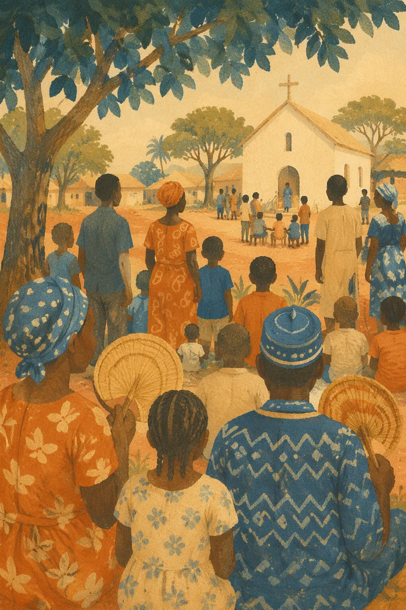 African Village Church Gathering at Sunset