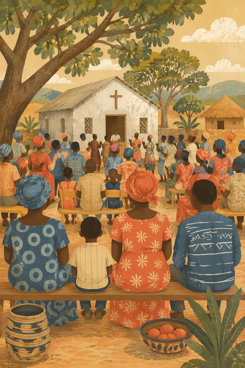 African Village Church Gathering at Sunrise