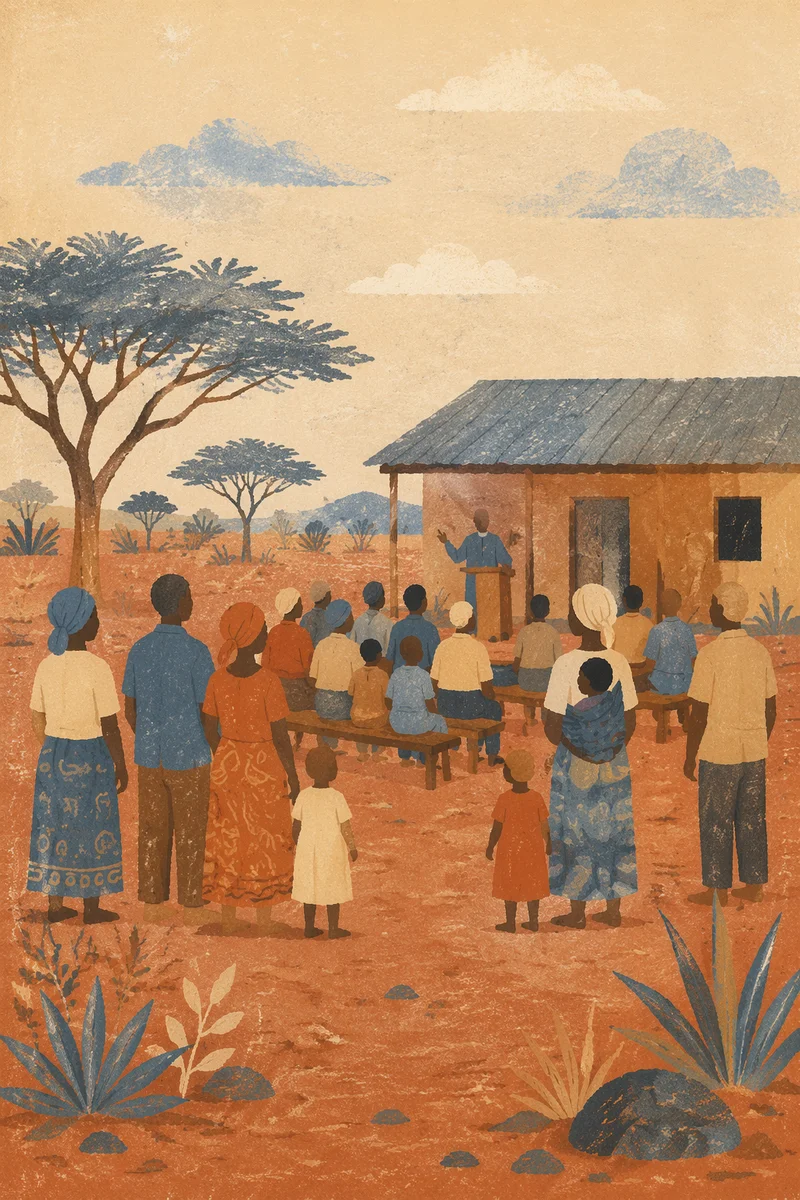 Outdoor Church Gathering in African Village