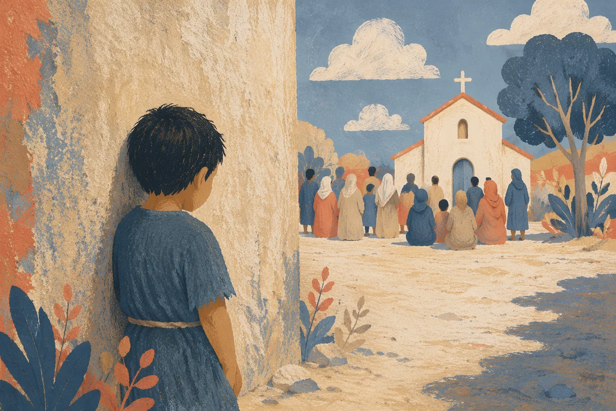 Quiet African Village Church Courtyard Gathering