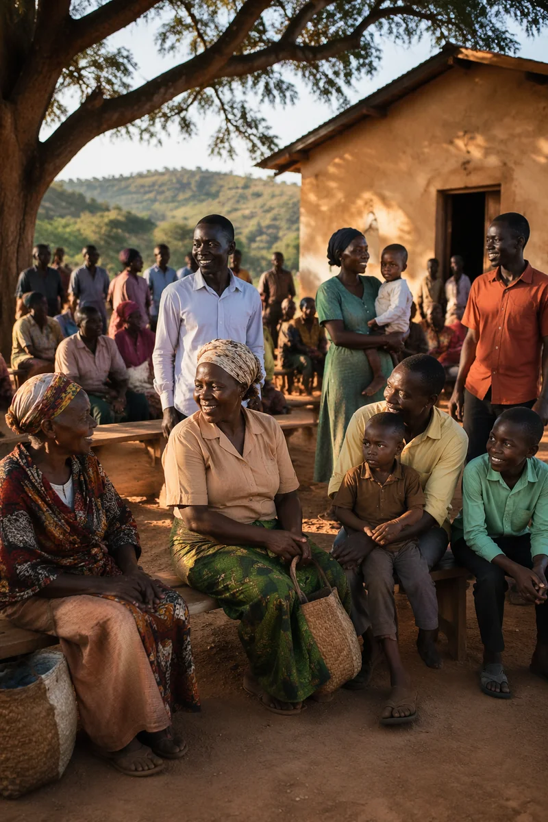 Village Gathering Beside Rural African Church