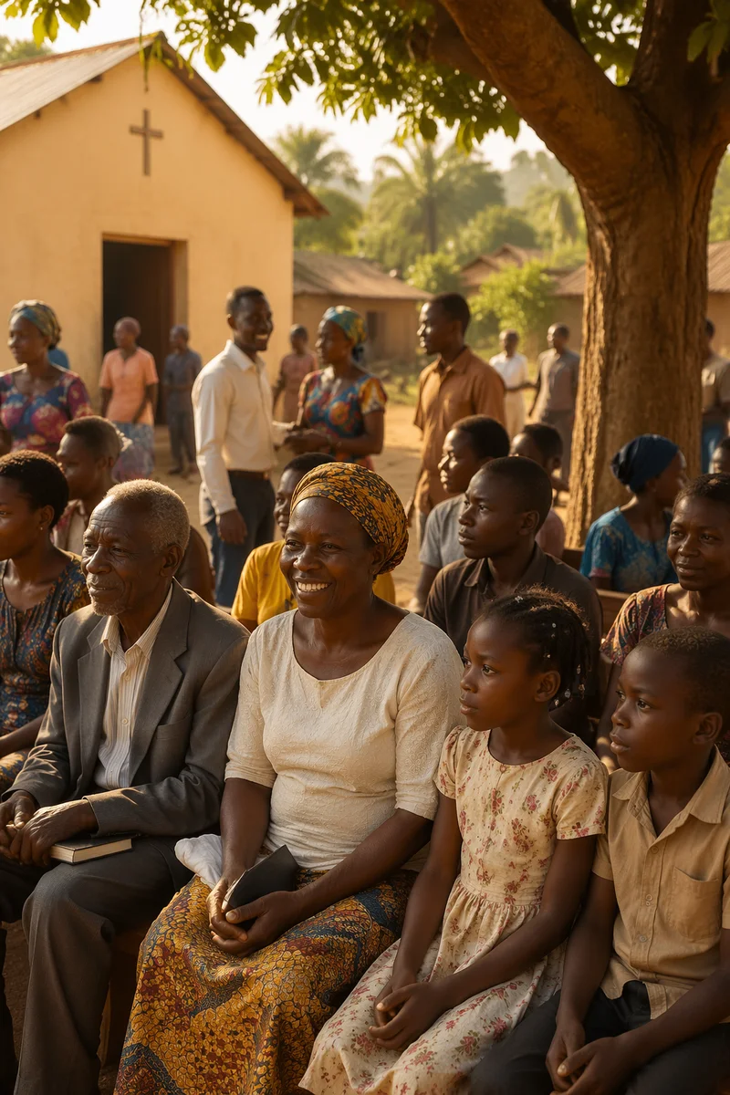 African Village Church Gathering Outdoors