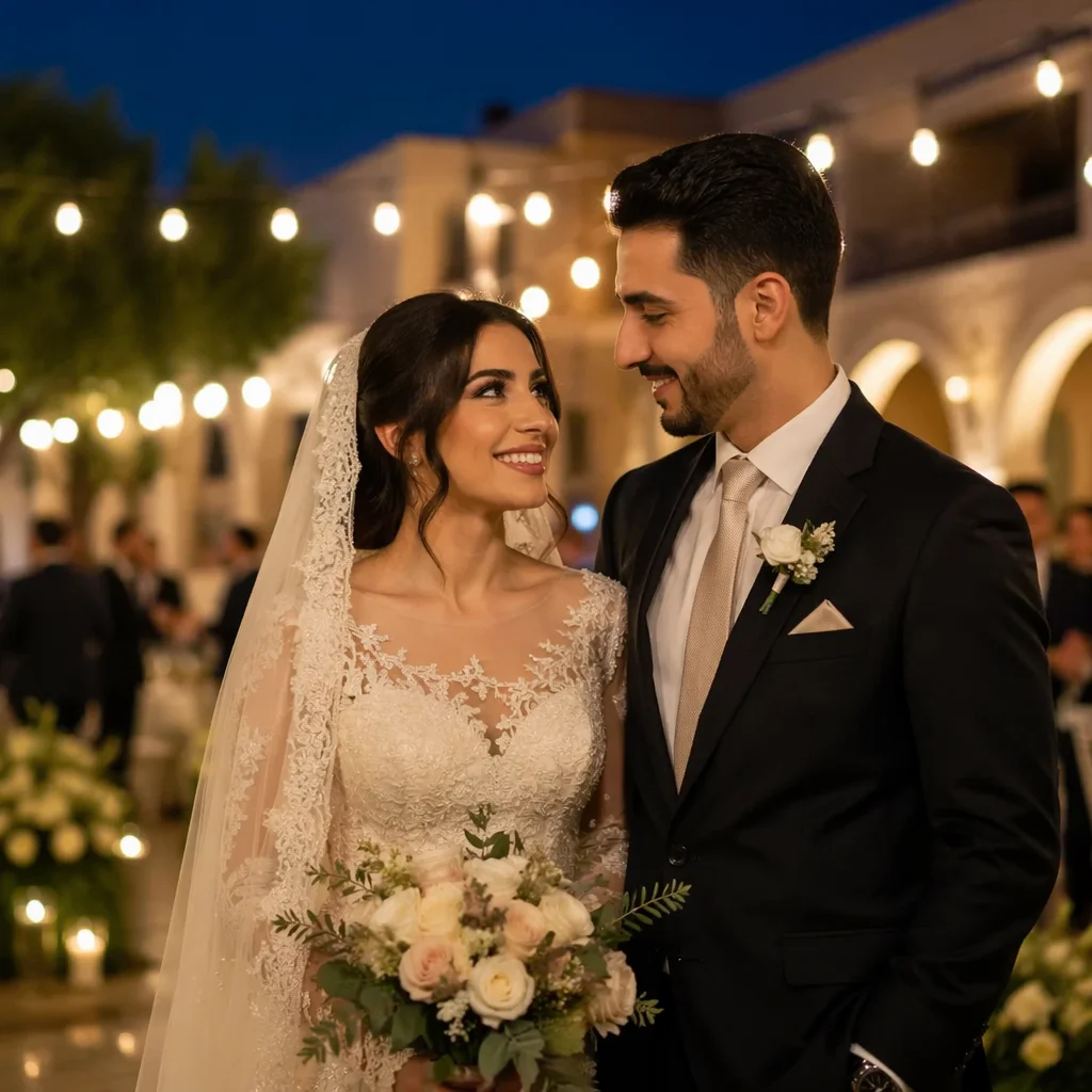 Joyful Arab Wedding Couple at Blue Hour