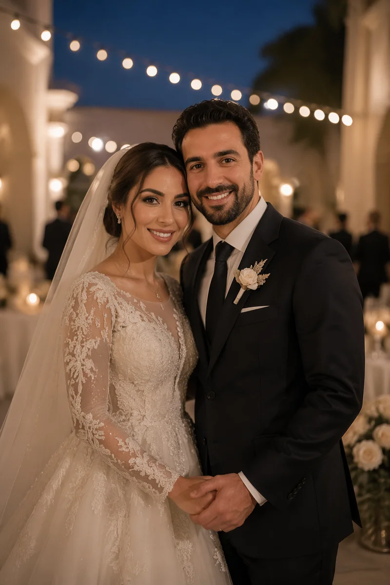 Joyful Arab Newlywed Couple at Blue Hour