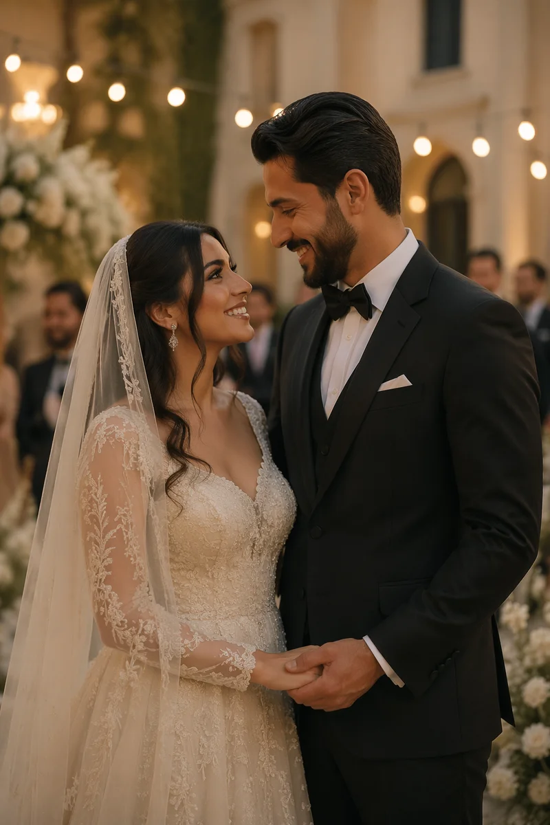 Joyful Arab Wedding Couple Portrait