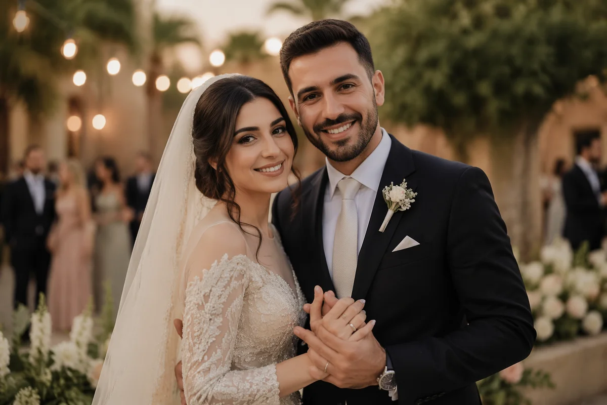 Joyful Arab Wedding Couple at Golden Hour