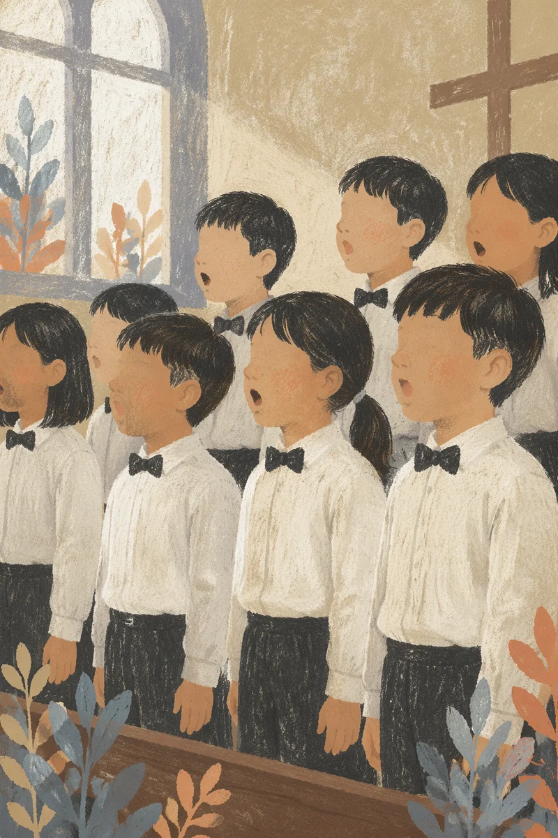 Asian Children Choir Singing in Chapel