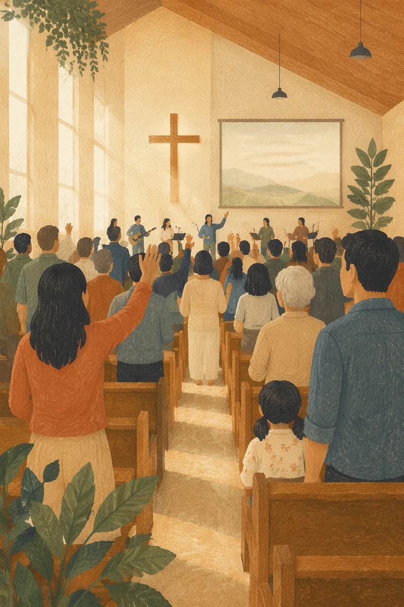Diverse Congregation in Contemporary Church Interior