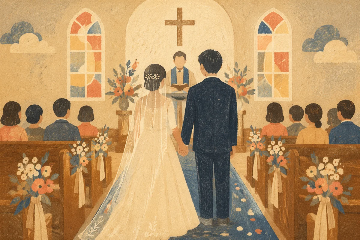 Asian Couple Wedding Ceremony in Church