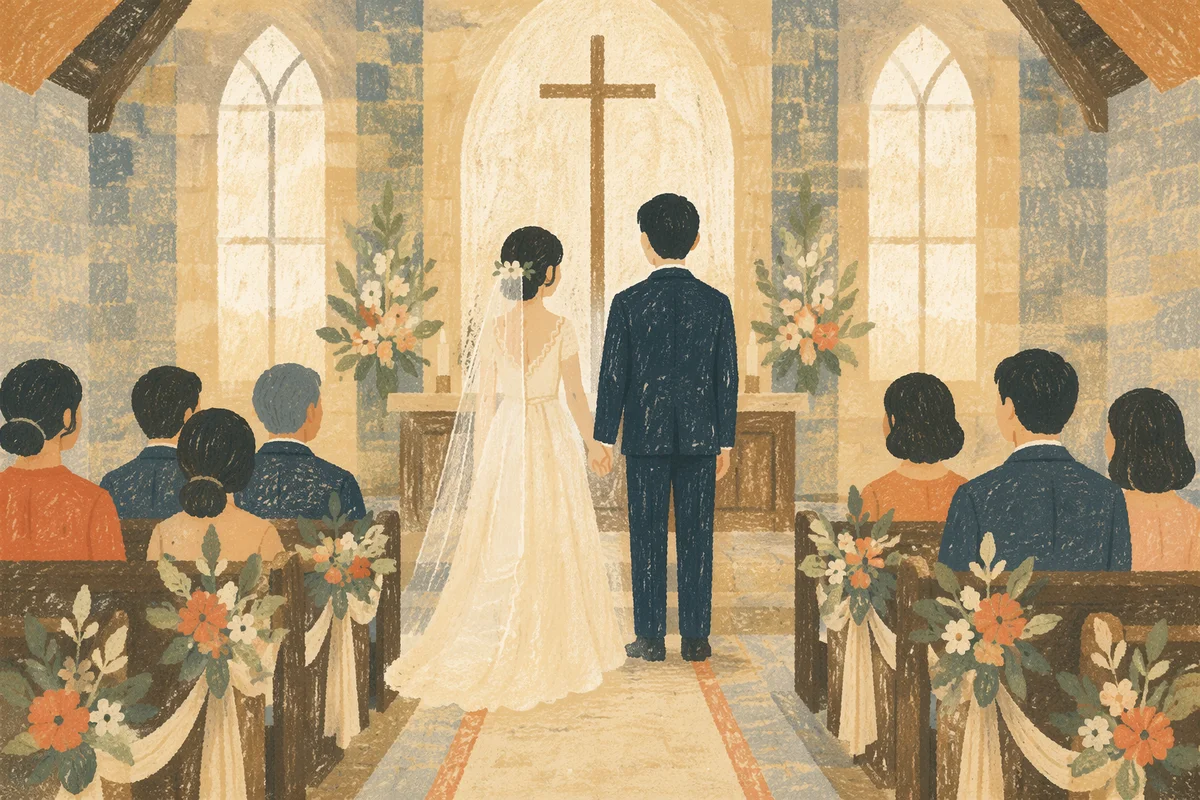 Asian Couple Wedding Ceremony in Church