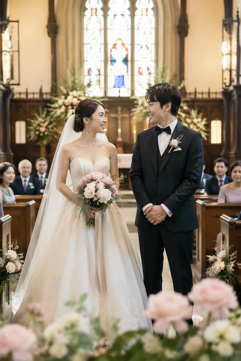 Joyful Asian Wedding Ceremony in Historic Church