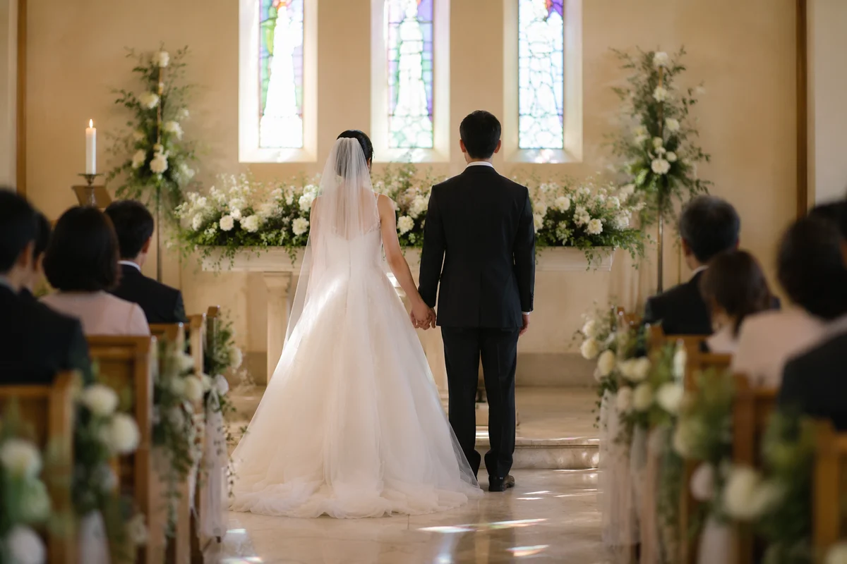 Asian Couple Church Wedding Ceremony Scene