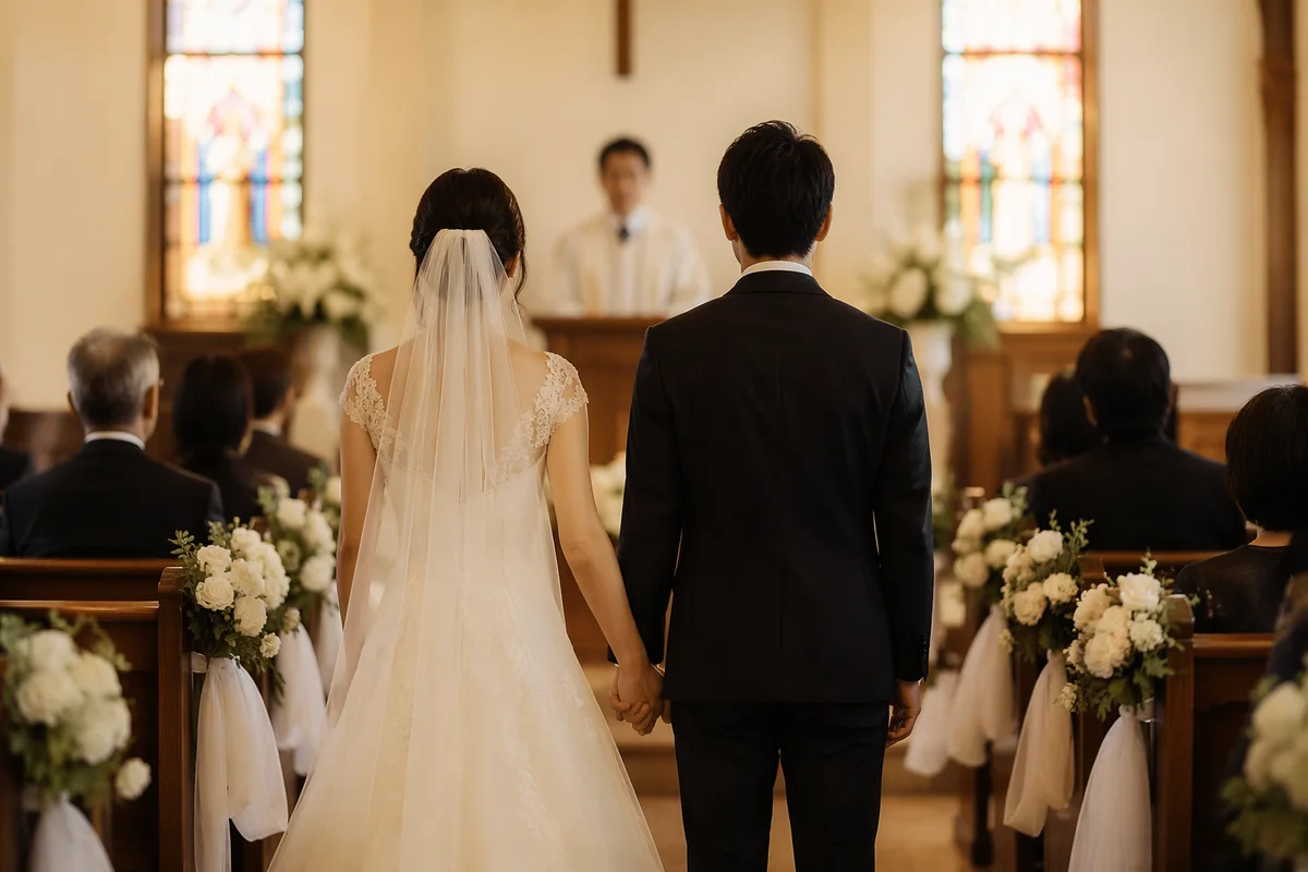 Asian Couple Wedding Ceremony in Church