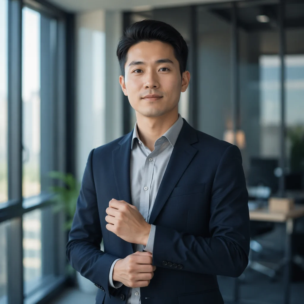 Confident East Asian Man in Office