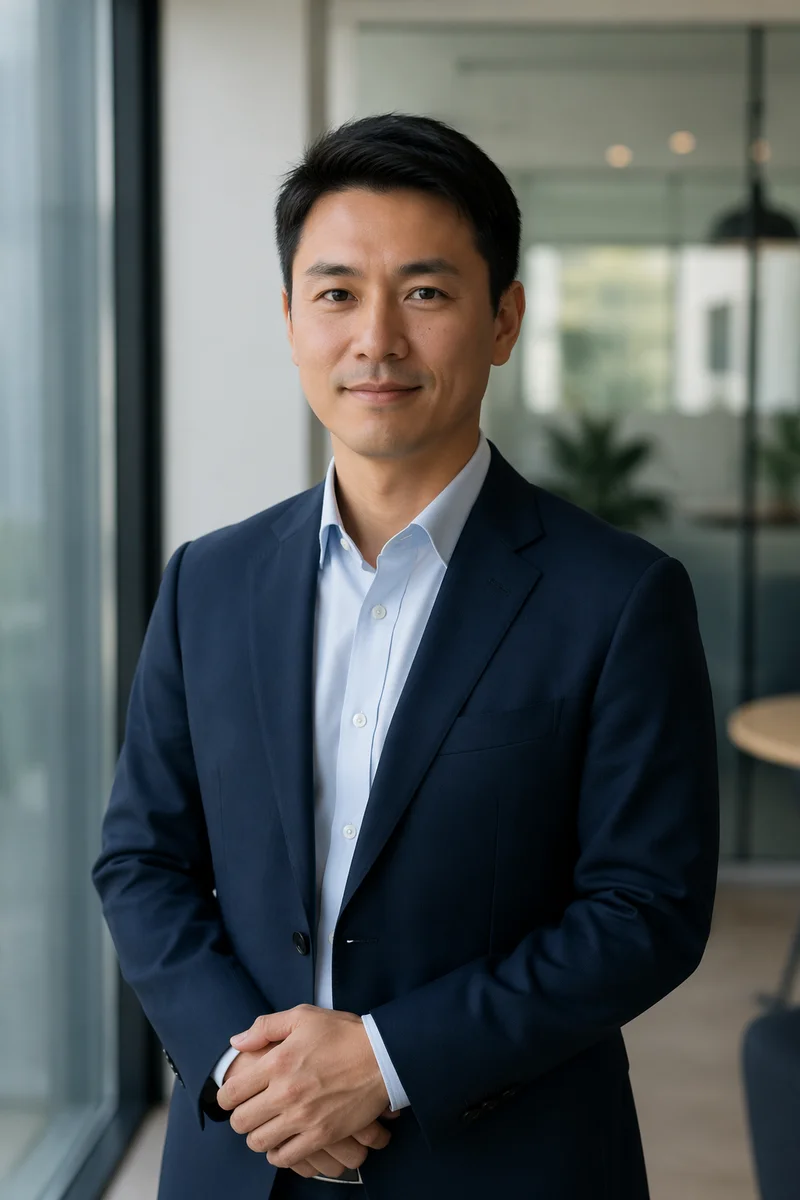 Confident East Asian Man in Modern Office