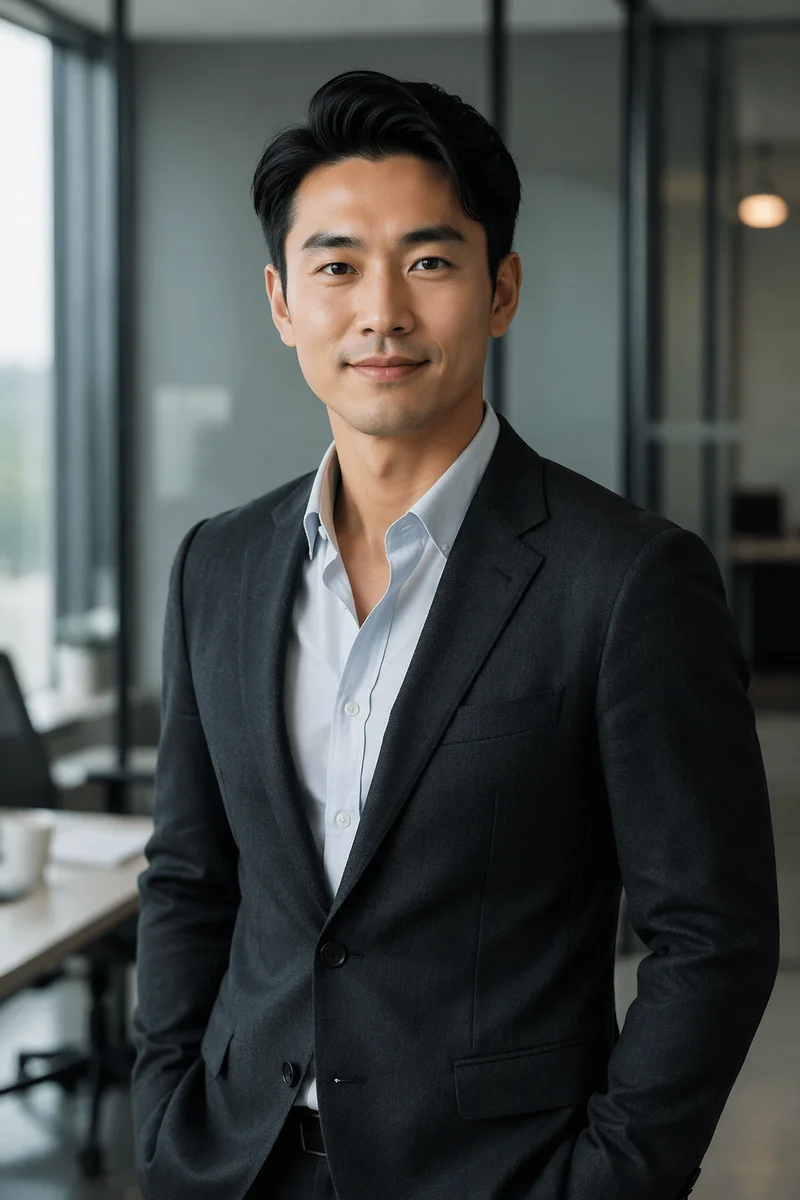 Confident Asian Man in Modern Office