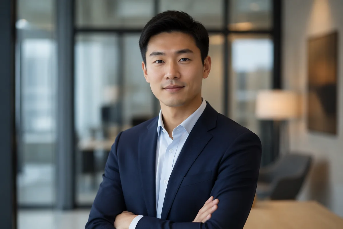 Confident East Asian Man in Office